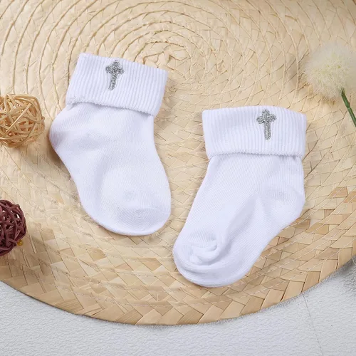 Vista 7 de Booulfi Conjunto de botines y calcetines para bebés recién nacidos para bautizo