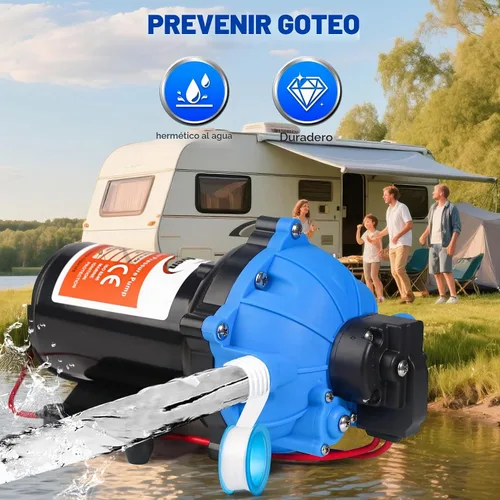 Vista 4 de [Versión mejorada] Bomba de agua dulce de 12V CC para RV, 7GPM 70PSI, bomba de diafragma autocebante de cinco cámaras con interruptor de presión