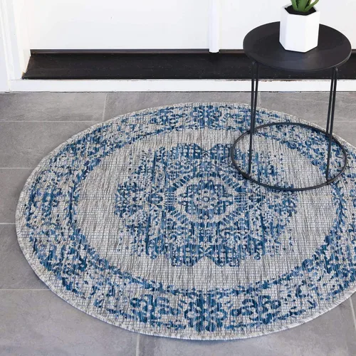 Vista 41 de Unique Loom Alfombra de la colección tradicional para exteriores, desgastada durante el tiempo (octágono de 5 pies y 3 pulgadas, azul/gris)