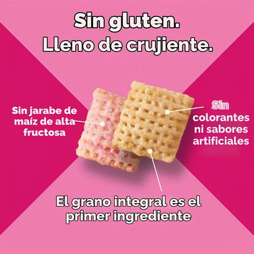 Vista 6 de Cereal Chex de Fresa y Vainilla, cereales para el desayuno sin gluten, hechos con grano integral, 12.4 onzas