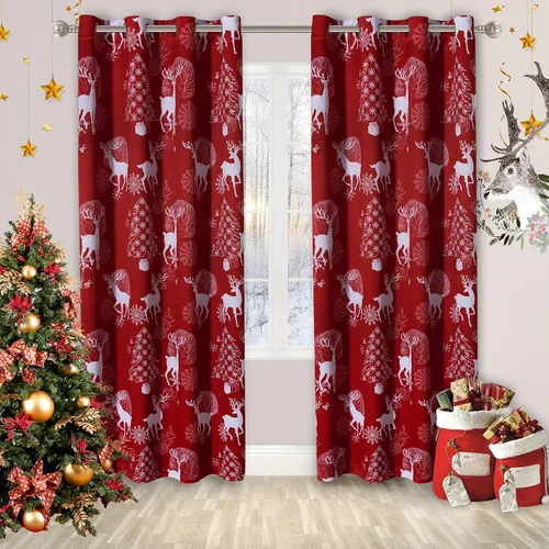 Vista 8 de LORDTEX Cortinas navideñas con estampado de ciervos y nieve para sala