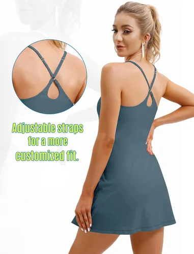 Vista 2 de Vestido de tenis para mujer, vestido de entrenamiento con brasier integrado y bolsillos cortos, vestido de verano para golf, vestidos atléticos