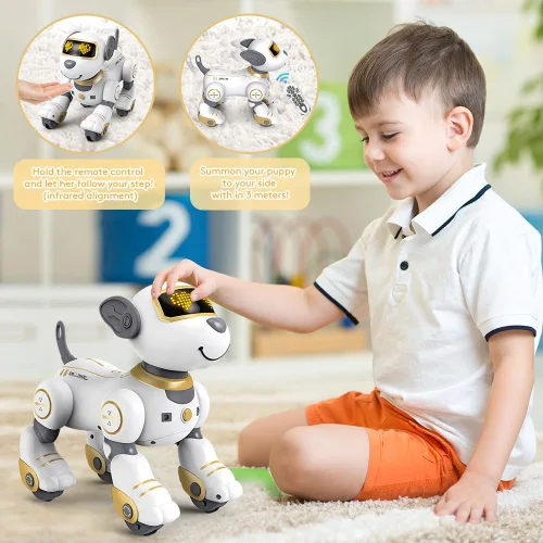 Vista 2 de VATOS Juguete de Perro Robot con Control Remoto para Niños - Perro Robot Inteligente Programable de 17 Funciones con Toque e Seguimiento, Perro