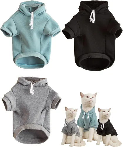 Vista 9 de QWINEE Sudadera básica con capucha para perro, suéter cálido para gatos, ropa para mascotas para Chihuahua, cachorro, gatito, perros pequeños