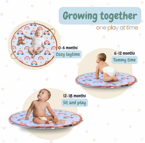 Vista 4 de Alfombra de juego para bebés y bolsa de almacenamiento de juguetes – Alfombra plegable 2 en 1 y organizador para bebés y niños pequeños – Suave,