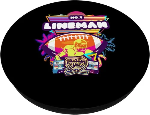 Vista 2 de Ofensiva defensiva Lineman cita retro Synthwave fútbol PopSockets intercambiables PopGrip