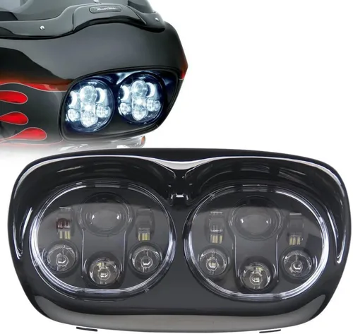 Vista 3 de SUNPIE Faro delantero LED cromado de 5-3/4 pulgadas, proyector de motocicleta, faros LED duales, compatible con accesorios Harley Road Glide Negro