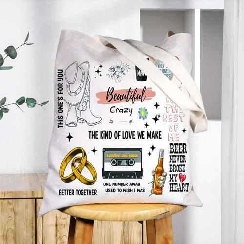 Vista 5 de BWWKTOP Bolsa de lona para cantante de campo, álbum de música, regalos para música country para fanáticos de los cantantes (peines TG)