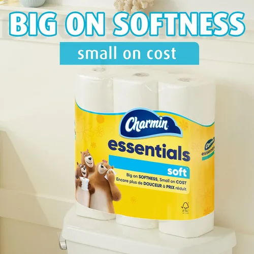 Vista 2 de Charmin Essentials - Papel higiénico suave, 6 mega rollos, 330 hojas por rollo