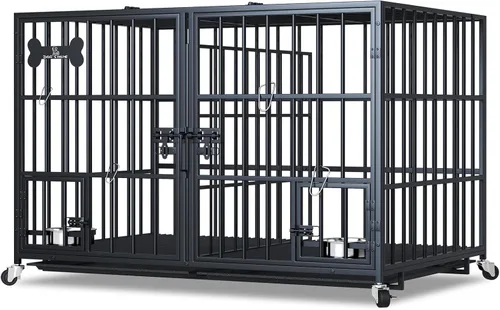 Vista 10 de Dosker Jaula de 42 pulgadas de metal resistente para perros con divisor para 2 perros/perro grande, jaula a prueba de escapes con parte superior