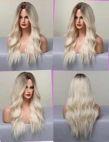 Vista 6 de HAIRCUBE Pelucas rubias largas para mujer, peluca de cabello sintético rizado y ondulado para uso diario