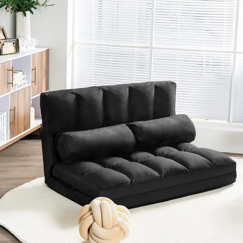 Vista 2 de KOMFOTT Sofá cama ajustable de suelo, sofá cama plegable con respaldo de 6 posiciones y 2 almohadas, futón convertible con funda de tela de gamuza