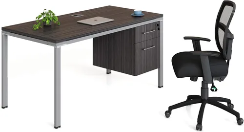 Vista 2 de Boss Office Products Simple System Escritorio individual con pedestal, 48 x 24 pulgadas, madera flotante Driftwood