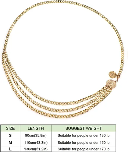 Vista 5 de Lamdgbway Multi Layer Waist Chain Metal Belt for Dress for Women