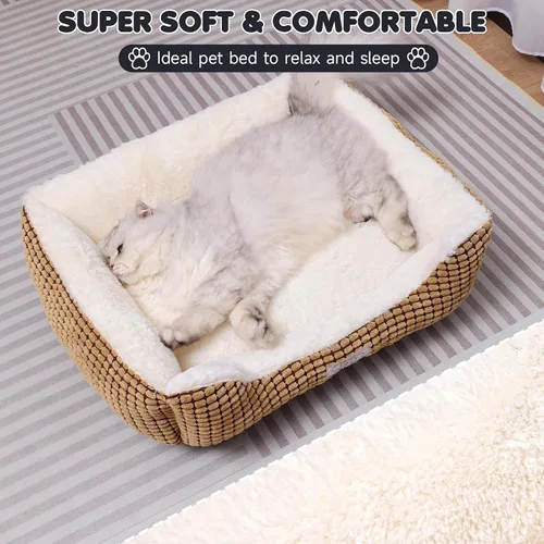 Vista 3 de Cama pequeña para perros pequeños, camas para gatos de interior, lavable, cama rectangular para perros, cálida, suave, relajante, cama duradera