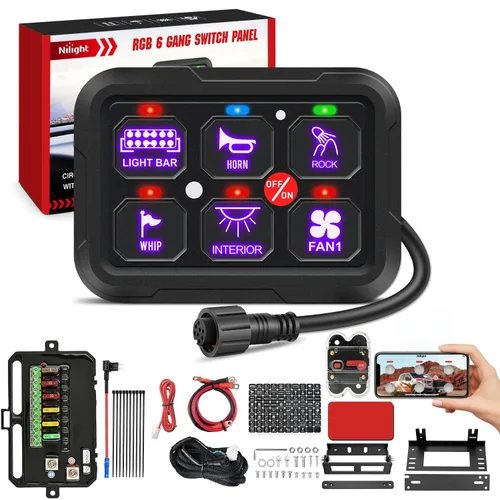 Vista 29 de Nilight Sistema de relé de control de circuito azul 12V 24V del panel