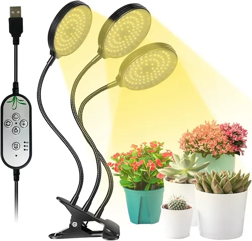 Vista 10 de Luces de cultivo para plantas de interior, luces LED de espectro completo de 15 W con temporizador de encendido/apagado automático de 3/9/12 horas