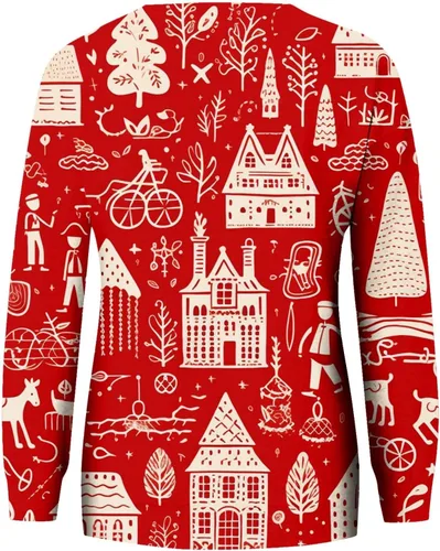 Vista 2 de Traje de Navidad para mujer, de gran tamaño, lindo estampado gráfico 3D, cuello redondo, manga larga, traje de invierno