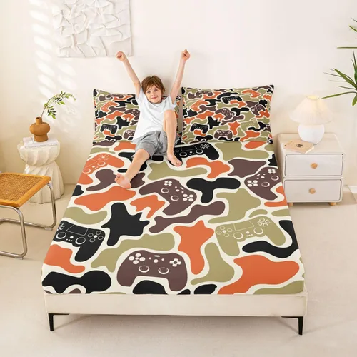 Vista 45 de Erosebridal Camouflage Sheets for Boys Girls Game Console Fitted Sheet,3D Gamer Controller Kids Bedding Sets Army Camo Bed Sets Twin 2 Piece Army