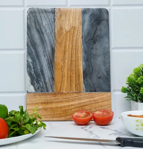 Vista 4 de Tabla de cortar, tabla de cortar de madera y mármol, elegante tabla de queso y embutidos de 12 x 9 pulgadas, tabla de cortar para carne, pan