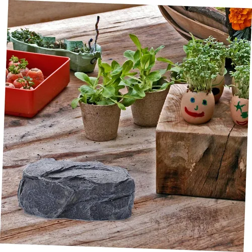 Vista 2 de Resin Stone Shape Key Hider Storage Box for Outdoor Garden Decor Unique Accent Piece, Blends Surroundings, Realistic Stone Look, Easy to Move
