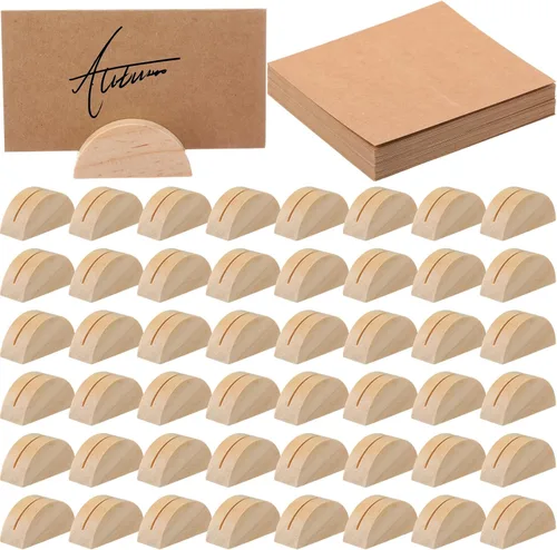 Vista 7 de Maitys 48 soportes de madera para números de mesa de boda, soporte para nombre de mesa de boda, diseño semicircular, tarjeteros con 48 tarjetas