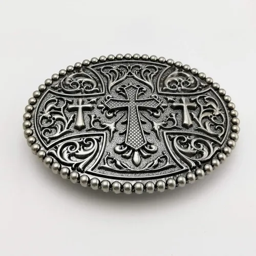 Vista 3 de LAXPICOL - Hebilla ovalada para cinturón para hombre diseño de cruz celta estilo americano color gris
