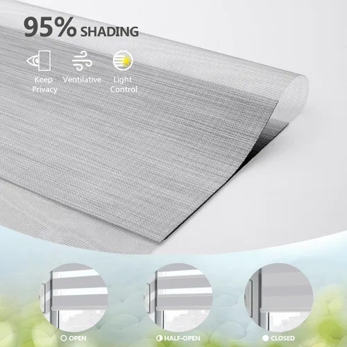 Vista 3 de ACMEART Persianas motorizadas de cebra con control remoto, persianas automáticas de doble capa, persianas eléctricas opacas para oficina en casa