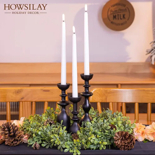 Vista 2 de HOWSILAY Portavelas de Madera para Centro de Mesa Candelabros Negros - Portavelas Rústicos que se Ajustan a Velas Cónicas de 3/4" o 7/8" y Velas