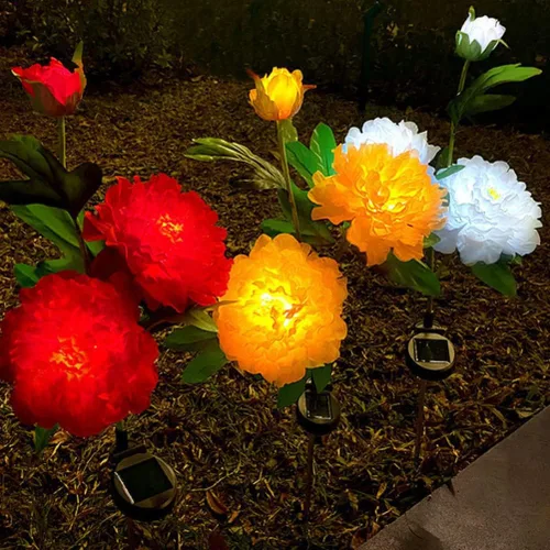 Vista 3 de Aolyty Luces solares de jardín de flores, luz solar de peonía para decoración al aire libre, IP65, luces solares de estaca impermeables, paquete