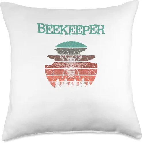 Vista 4 de Cool bee beekeepers bees retro natural design Throw Pillow