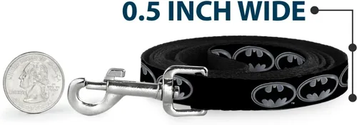 Vista 4 de Buckle-Down Correa para perro Batman Shield Negro Plata 4 pies de largo 1.0 pulgadas de ancho, multicolor (DL-WBM002)