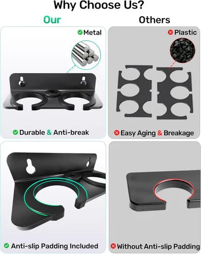 Vista 8 de Soporte de micrófono doble para soporte, montado en la pared para 2 micrófonos con cable/inalámbrico de mano Multiple Mic Organizer Fits 5/8 & 3/8