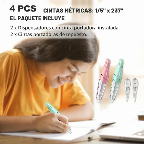 Vista 6 de Cinta de corrección blanca retráctil recargable, 4 piezas (CS-25) con 2 recambios adicionales