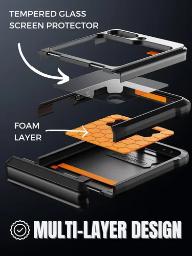 Vista 2 de CaseBorne V - Funda compatible con Samsung Galaxy Z Flip 5, funda protectora resistente con bisagra semiautomática y protector de pantalla de vidrio
