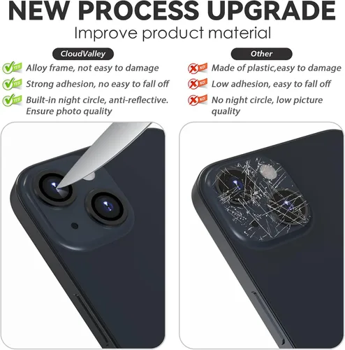 Vista 2 de CloudValley Protector de lente de cámara diseñado para iPhone 13/13 Mini, película protectora de vidrio templado, cubierta de lente de cámara