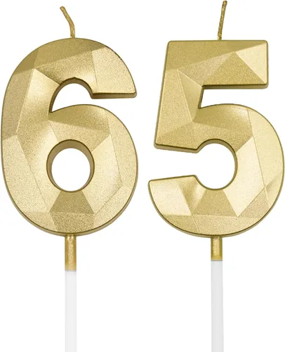 Vista 9 de Velas de cumpleaños de 65 y 56 para pastel, número plateado 65 56 3D con forma de diamante, decoración de cumpleaños, suministros de fiesta