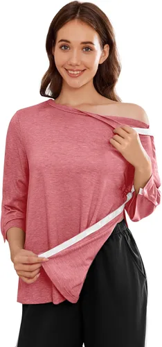 Vista 13 de Camisetas Deyeek para Mujeres Después de Cirugía de Hombro Desmontables Mangas 3/4 Tops para Después de Cirugía de Manguito Rotador Ropa Adaptativa