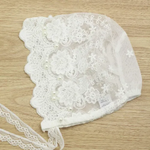 Vista 2 de Gorro de encaje blanco para bebé, gorro de verano para niña recién nacida, Blanco