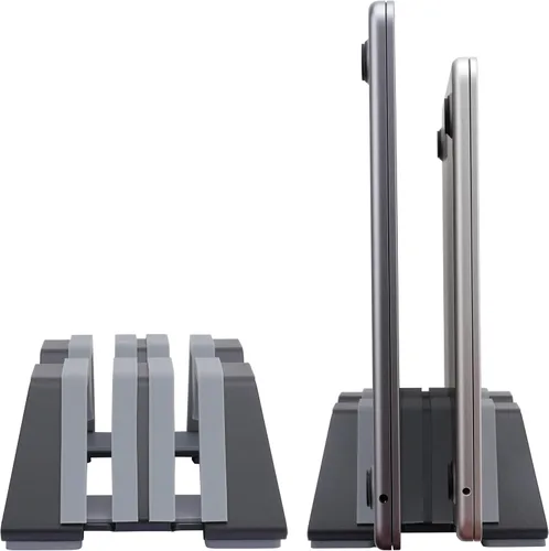 Vista 7 de Soporte vertical ajustable para laptop, aluminio, ajuste universal para todas las computadoras portátiles (0.394-1.181 in de grosor), diseño de Negro