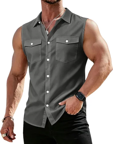 Vista 14 de RTRDE Mens Sleeveless Button Down Shirts Lightweight Casual Summer Beach Dress Tank Top, S-3XL