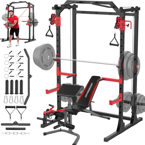 Vista 11 de OPPSDECOR Power Cage, 2000LBS Squat Rack with Dual Pulley Cable Crossover System, Multifunctional Power Rack with More Training Attachments for Home