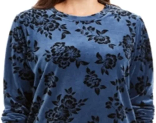 Vista 2 de Karen Scott Sudadera con estampado deportivo para mujer, color azul, talla XS, Azul