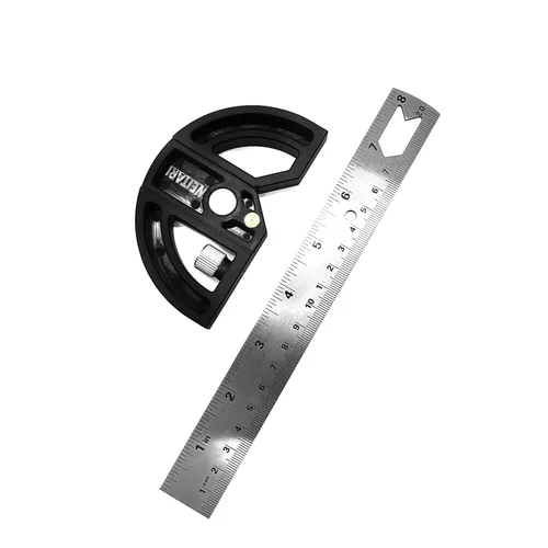 Vista 2 de Buscador de ángulos transportador de 8 pulgadas, regla de ángulo ajustable de acero inoxidable, herramienta de medición de ángulo con herramienta