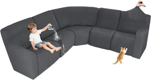 Vista 106 de ALIECOM Fundas 100% impermeables para sofá seccional reclinable, forma de L, elásticas, para esquina, funda para sofá seccional reclinable, lavable