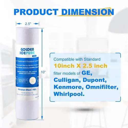 Vista 4 de GOLDEN ICEPURE Filtro de agua PP10, filtro de agua de sedimentos para toda la casa de 10 x 2.5 pulgadas, compatible con WHKF-GD05, Aqua-Pure AP110