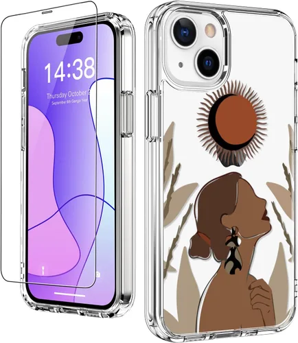 Vista 9 de LUHOURI Funda para iPhone 15 Plus con protector de pantalla, transparente de acrílico, diseños de moda para mujeres y niñas, funda protectora a