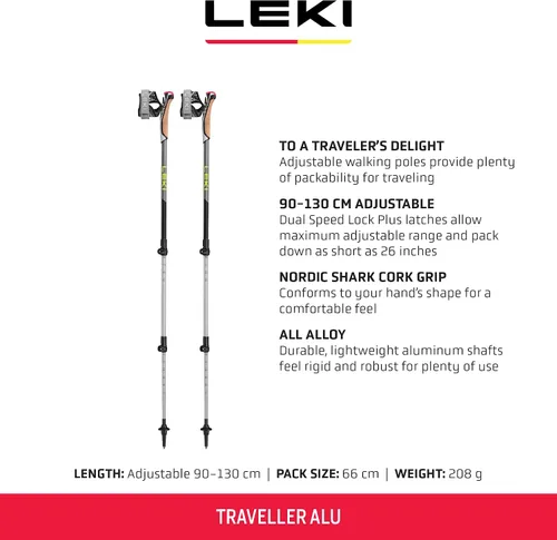 Vista 2 de LEKI Traveller Alu Aluminum Adjustable Lightweight Trekking Poles for Hiking & Nordic Walking