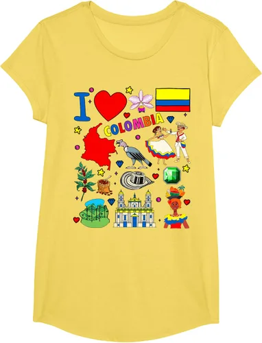 Vista 48 de Camiseta con diseño de bandera y mapa de I Love Colombia dibujada a mano