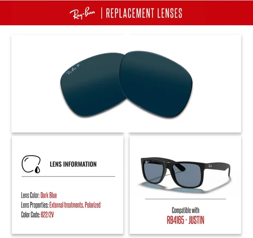 Vista 2 de Ray-Ban Original JUSTIN RB4165 Polarized Replacement Lenses + BUNDLE with Eyewear Care Kit COMPATIBLE with 50/51 MM FRAME